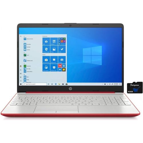 에이치피 2021 HP 15.6 HD LED Display Laptop Computer, Intel Pentium Gold 6405U, 4GB RAM, 128GB SSD, HDMI,USB-C, Ethernet RJ-45, HD Webcam, Windows 10 S, Red, Fairywren Card