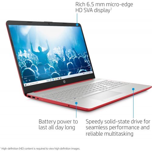 에이치피 2021 HP 15.6 HD LED Display Laptop Computer, Intel Pentium Gold 6405U, 4GB RAM, 128GB SSD, HDMI,USB-C, Ethernet RJ-45, HD Webcam, Windows 10 S, Red, Fairywren Card