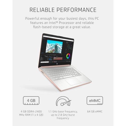 에이치피 HP 14 Laptop, Intel Celeron N4020, 4 GB RAM, 64 GB Storage, 14-inch HD Touchscreen, Windows 10 Home, Thin & Portable, 4K Graphics, One Year of Microsoft 365 (14-dq0070nr, 2021, Pal