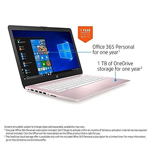 에이치피 2021 HP Stream 14 inch Laptop, Intel Celeron N4020 Processor, 4GB RAM, 64GB eMMC, WiFi, Bluetooth, Webcam, HDMI, Windows 10 S with Office 365 for 1 Year + Fairywren Card (Rose Pink