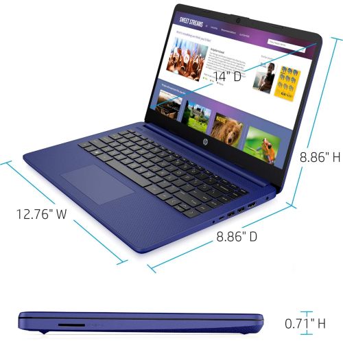 에이치피 HP 2021 14in HD Laptop Thin and Light, Intel Celeron N4020 (Up tp 2.8GHz), 4GB RAM, 64GB eMMC, 1 Year Office 365, Webcam, HDMI, WiFi, Google Classroom or Zoom Compatible,w/128GB SD