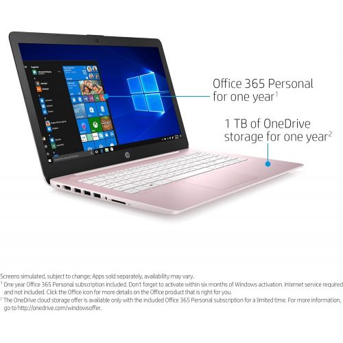 에이치피 2021 HP Stream 14 inch HD Laptop PC, Intel Celeron N4000, 4GB RAM, 64GB eMMC, WiFi, Bluetooth, Webcam, HDMI, Windows 10 S with Office 365 Personal for 1 Year + Fairywren Card (Rose