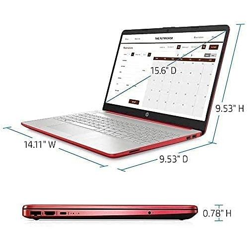 에이치피 2021 HP 15.6 HD WLED Laptop, Intel Pentium Gold 6405U Dual-Core Processor, 4GB RAM, 128GB SSD, HDMI, Webcam, Intel UHD Graphics 605, Bluetooth, Wi-Fi, Windows 10 S, Red, with SKYPC