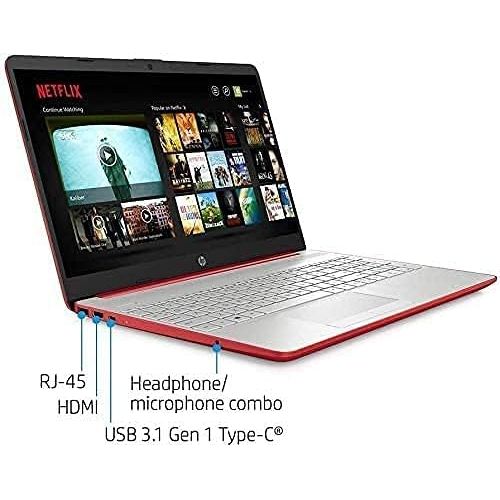 에이치피 2021 HP 15.6 HD WLED Laptop, Intel Pentium Gold 6405U Dual-Core Processor, 4GB RAM, 128GB SSD, HDMI, Webcam, Intel UHD Graphics 605, Bluetooth, Wi-Fi, Windows 10 S, Red, with SKYPC