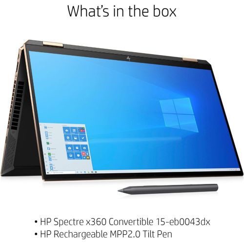 에이치피 HP Spectre X360 15.6 Inch 4K UHD Touch-Screen 512GB SSD + 32GB Optane 1.8GHz i7 2-in-1 Laptop (16GB RAM, Quad-Core i7-10510U, GeForce MX330, Windows 10 Home) Nightfall Black 15-EB0