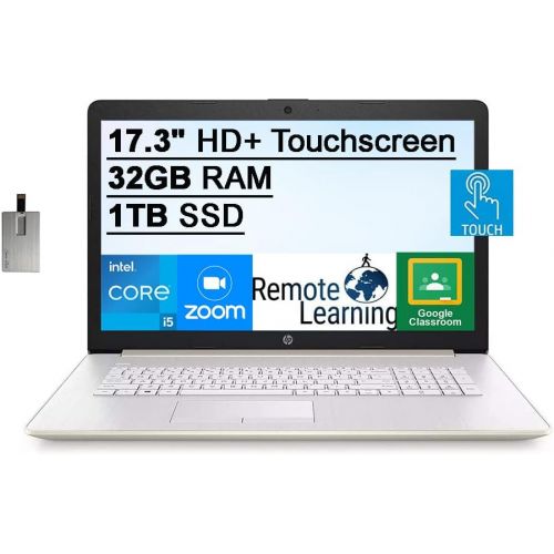 에이치피 2021 HP 17.3 HD+ Touchscreen Laptop Computer, 10th Gen Intel Core i5-1035G1, 32GB RAM, 1TB PCIe SSD, Full-Size KB, HD Audio, HD Webcam, Intel UHD Graphics, Win 10, Gold, 32GB SnowB