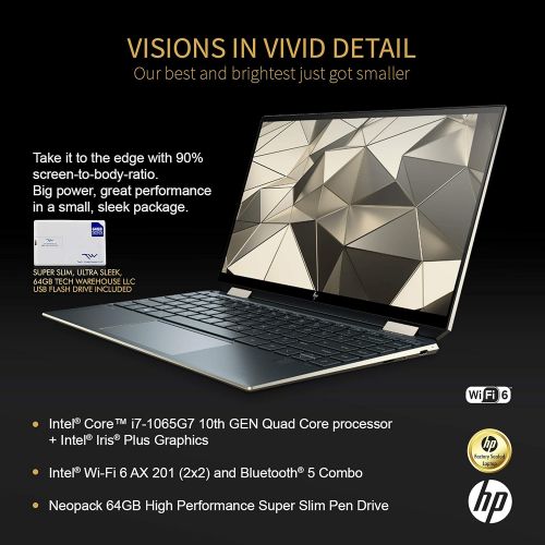 에이치피 HP Spectre x360 GEM Cut 13.3 FHD Touch Laptop, Intel i7-1065G7, 16GB RAM, 512GB SSD, Bang & Olufsen, Fingerprint Reader, HP Stylus, Nightfall Black, Win 10 Pro, 64GB TechWarehouse