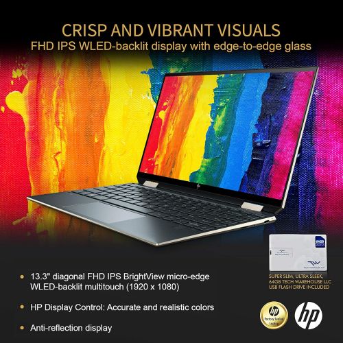 에이치피 HP Spectre x360 GEM Cut 13.3 FHD Touch Laptop, Intel i7-1065G7, 16GB RAM, 512GB SSD, Bang & Olufsen, Fingerprint Reader, HP Stylus, Nightfall Black, Win 10 Pro, 64GB TechWarehouse