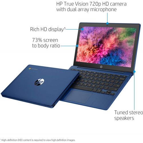 에이치피 2021 Newest HP 11.6 HD Thin&Light Chromebook, MediaTek MT8183 8 Cores Processor, 4GB RAM, 64GB eMMC, Up to 15.45Hrs Batterylife, Webcam, USB-A&C, WiFi 5, Chrome OS, Ghost Manta 128