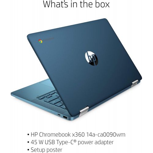 에이치피 Laptop HP X360 14a Chromebook 14 HD Touchscreen, Entertaining from Any Angle Intel Celeron, 4GB DDR4 64GB eMMC WiFi Webcam Stereo Speakers Bluetooth 4.2 Chrome Blue Metallic Color