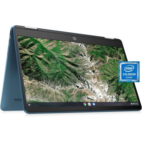 에이치피 Laptop HP X360 14a Chromebook 14 HD Touchscreen, Entertaining from Any Angle Intel Celeron, 4GB DDR4 64GB eMMC WiFi Webcam Stereo Speakers Bluetooth 4.2 Chrome Blue Metallic Color