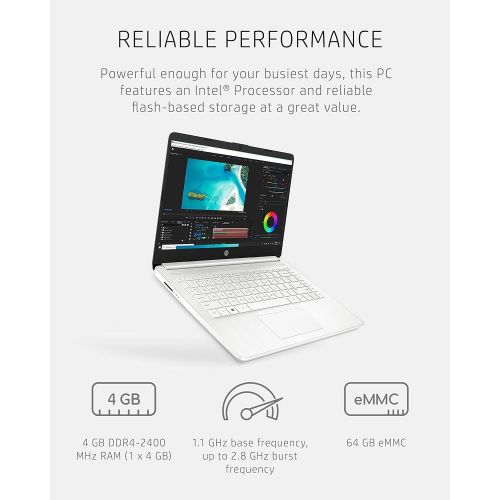 에이치피 HP 14 Laptop, Intel Celeron N4020, 4 GB RAM, 64 GB Storage, 14-inch HD Touchscreen, Windows 10 Home, Thin & Portable, 4K Graphics, One Year of Microsoft 365 (14-dq0080nr, 2021, Sno