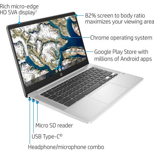 에이치피 HP Chromebook 14-inch HD Laptop Bundle, Intel Celeron N4000, 4GB RAM, 32GB eMMC, Chrome (14a-na0010nr, Mineral Silver) Bundle with Lexar 64GB S50 USB 2.0 Flash Drive + 1-YR CPS Pro