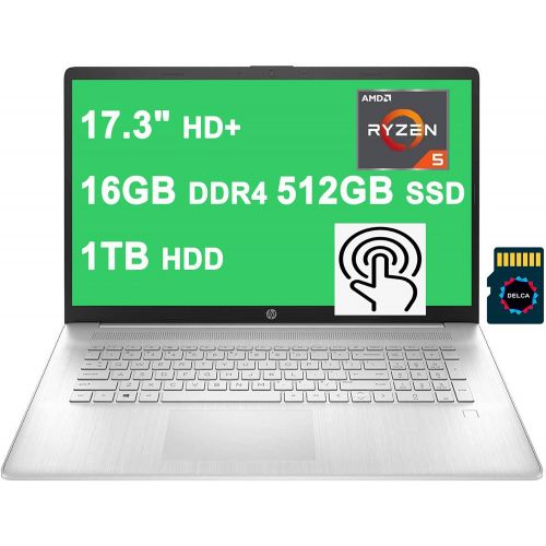에이치피 HP Laptop 17 Computer I 17.3 HD+ Touchscreen I AMD 6-Core Ryzen 5 5500U ( i7-1160G7) I 16GB DDR4 512GB SSD +1TB HDD I USB-C Up to 7 Hours of Battery Life Win10 + 32GB MicroSD Card