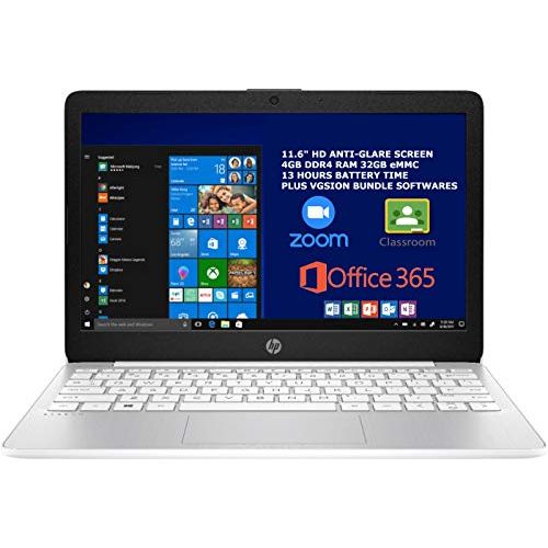 에이치피 2021 HP Stream 11.6 inch Laptop Computer Intel Celeron N4020 upto 2.8 GHz, 4GB RAM, 32GB eMMC Storage, Windows 10 Home, 13Hr Battery Life, Office 365 1Year, (Diamond White) Plus Vg