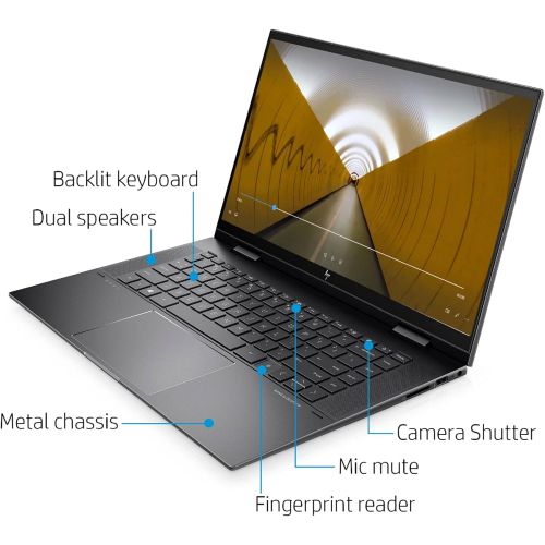 에이치피 2022 HP Envy 2-in-1 Laptop 15.6 inch FHD Touchscreen 6-Core AMD Ryzen 5 5500U Radeon Graphics 16GB DDR4 1TB NVMe SSD WI-FI 6 Win 10 Home FP Backlit Keyboard w/ 32GB USB Drive, Blac