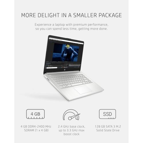 에이치피 HP 14 Laptop, AMD Athlon Gold 3150U, 4 GB RAM, 128 GB SSD Storage, 14-inch HD Display, Windows 10 in S Mode, Long Battery Life, Webcam with Dual Mics, Thin & Light Design (14-fq009