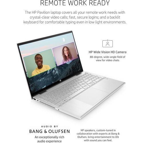 에이치피 HP Pavilion x360 15.6 inch 2-in-1 Laptop PC, 11th Gen Intel Core i5-1135G7, 12 GB RAM, 256 GB SSD Storage, Full HD IPS Micro-Edge Display, Windows 10 Home, HD Webcam, Audio by B&O