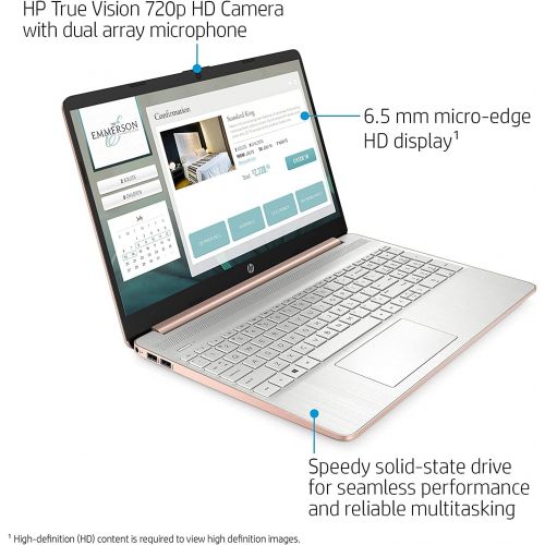 에이치피 2021 HP Pavilion 15 15.6 HD Laptop Computer, AMD Athlon Silver 3050U (Beats i3-7100U) , 8GB DDR4, 128GB SSD, Webcam, USB-C, HDMI, 1 Year of Microsoft 365, Windows 10 S, Rose Gold,