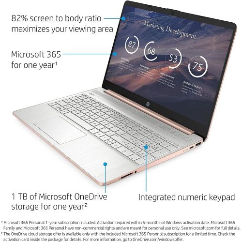 에이치피 2021 HP Pavilion 15 15.6 HD Laptop Computer, AMD Athlon Silver 3050U (Beats i3-7100U) , 8GB DDR4, 128GB SSD, Webcam, USB-C, HDMI, 1 Year of Microsoft 365, Windows 10 S, Rose Gold,