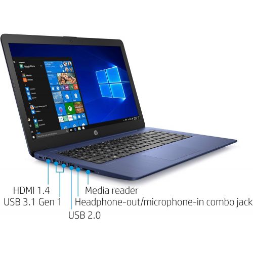 에이치피 2021 Newest HP Stream 14 HD Light-Weight Laptop, Intel Celeron N4000(Up to 2.6GHz), 4GB RAM, 64GB Storage, 1 Year Office 365, Up to 11 Hours, HDMI, w/Ghost Manta 128GB Micro SD Car