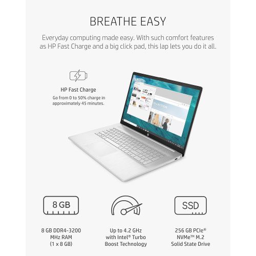 에이치피 HP 17 Laptop, 11th Gen Intel Core i5-1135G7, 8 GB RAM, 256 GB SSD Storage, 17.3-inch HD+ Display, Windows 10 Home, Anti-Glare Screen, Long Battery Life, Web-cam & Dual Mics (17-cn0