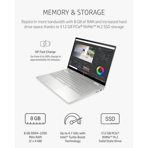 에이치피 HP Envy x360 15 Convertible, 11th Gen Intel Core i7-1165G7, 8 GB RAM, 512 GB SSD Storage, 15.6-inch Full HD Display, Windows 10 Home, Long Battery Life, Business & Entertainment (1