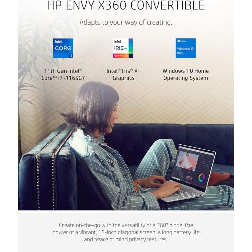 에이치피 HP Envy x360 15 Convertible, 11th Gen Intel Core i7-1165G7, 8 GB RAM, 512 GB SSD Storage, 15.6-inch Full HD Display, Windows 10 Home, Long Battery Life, Business & Entertainment (1