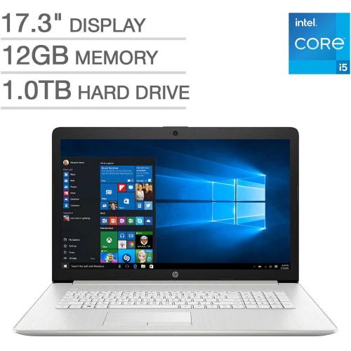 에이치피 2021 HP 17.3 HD+ 1600 x 900 WLED Laptop, Intel Core i5-1135G7 Processor, 12GB RAM, 1TB HDD, Backlit Keyboard, DVD, HDMI, WiFi, Bluetooth, Webcam, Windows 10, Silver