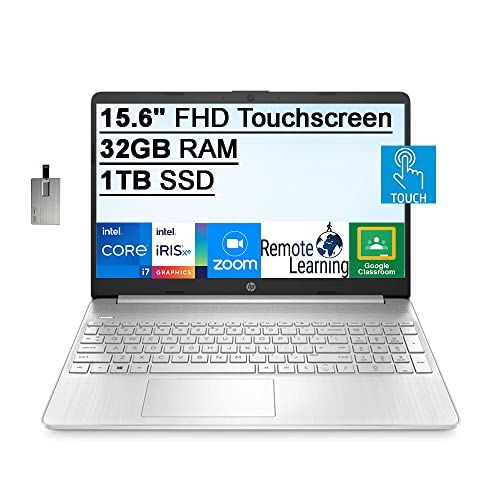 에이치피 2022 HP 15.6 FHD IPS Touchscreen Laptop Computer, 11th Gen Intel Core i7-1165G7 Processor, 32GB DDR4 RAM, 1TB SSD, Intel Iris Xe Graphics, 720p HD Webcam, Windows 10, Silver, 32GB