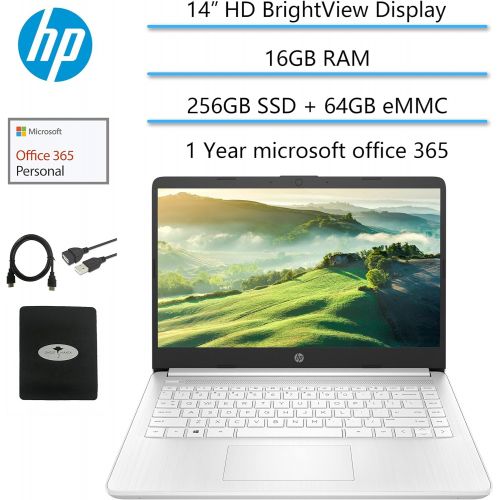 에이치피 2021 Newest HP 14 HD Laptop Light-Weight, AMD 3020e(Up to 2.6GHz), 16GB RAM, 256GB SSD + 64GB eMMC, 1 Year Office 365, WiFi, Bluetooth 5, USB Type-A&C, HDMI, Webcam, Win10, w/Ghost