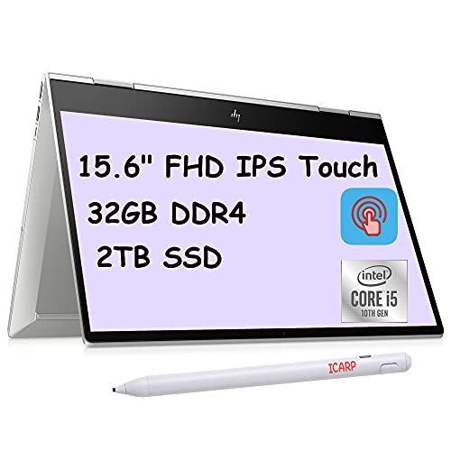 에이치피 HP 2021 Flagship Envy x360 Convertible 2 in 1 Laptop 15.6 FHD IPS Touchscreen Intel Quad-Core i5-10210U(Beats i7-8550U) 32GB DDR4 2TB SSD Backlit Fingerprint B&O Webcam Win 10 + Pe