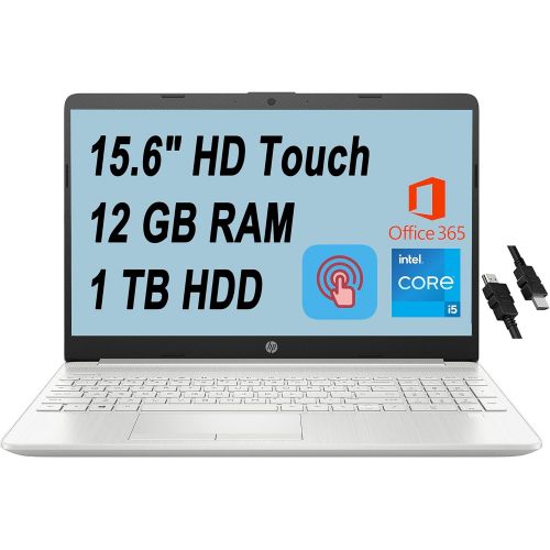에이치피 Flagship HP 15 Business Laptop Computer 15.6 HD Touchscreen 11th Gen Intel Quad-Core i5-1135G7 (Beats i7-10510U) 12GB RAM 1TB HDD Backlit Keyboard USB-C Office365 Win10 + HDMI Cabl