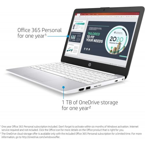에이치피 HP Stream 11.6-inch HD Laptop, Intel Celeron N4000, 4 GB RAM, 32 GB eMMC, Windows 10 Home in S Mode with Office 365 Personal for 1 Year (11-ak0020nr, Diamond White)