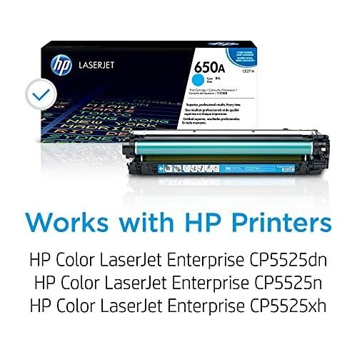 에이치피 Original HP 650A Cyan Toner Cartridge Works with HP Color LaserJet Enterprise CP5525 Series CE271A