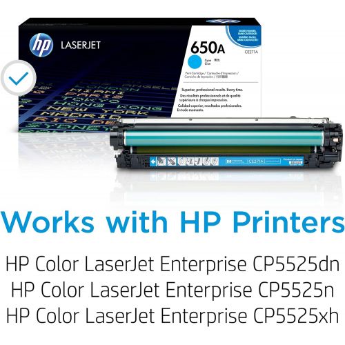 에이치피 Original HP 650A Cyan Toner Cartridge Works with HP Color LaserJet Enterprise CP5525 Series CE271A