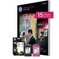 HP 64 2 Ink Cartridges with 15 Sheets of 8.5x11 Photo Paper Black, Tri-color Works with HP ENVY Photo 6200 Series, 7100 Series, 7800 Series, HP Tango and HP Tango X N9J90AN, N9J89A