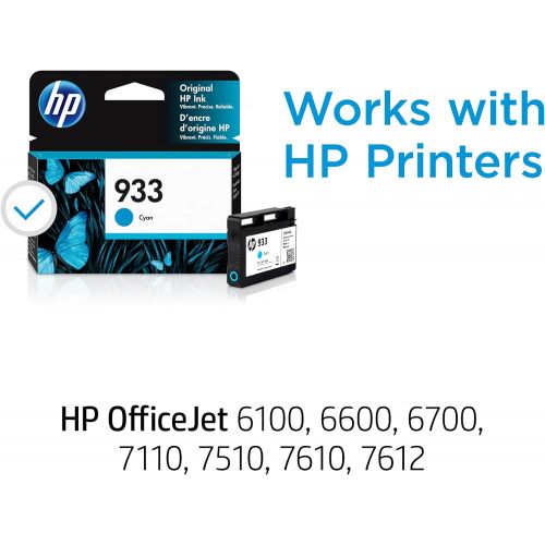 에이치피 Original HP 933 Cyan Ink Cartridge Works with HP OfficeJet 6100, 6600, 6700, 7110, 7510, 7610 Series CN058AN