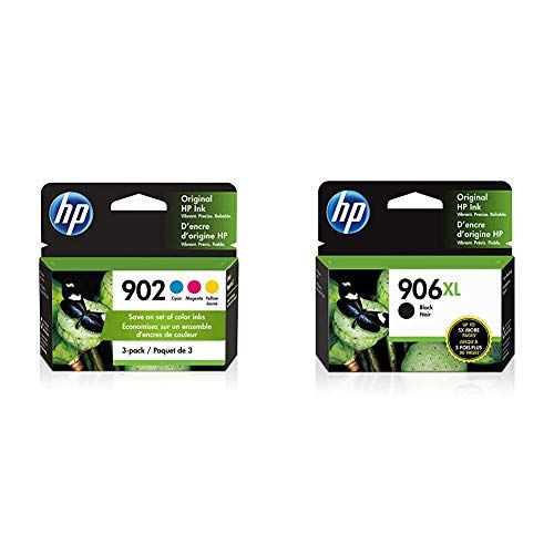 에이치피 HP 902 3 Ink Cartridges Cyan, Magenta, Yellow T6L86AN, T6L90AN, T6L94AN (T0A38AN#140) & 906XL Ink Cartridge Black T6M18AN