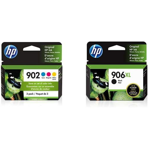 에이치피 HP 902 3 Ink Cartridges Cyan, Magenta, Yellow T6L86AN, T6L90AN, T6L94AN (T0A38AN#140) & 906XL Ink Cartridge Black T6M18AN
