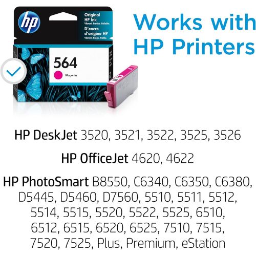 에이치피 Original HP 564 Magenta Ink Cartridge Works with DeskJet 3500; OfficeJet 4620; PhotoSmart B8550, C6300, D5400, D7560, 5510, 5520, 6510, 6520, 7510, 7520, Plus, Premium, eStation Se