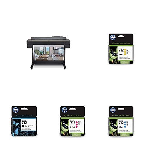 에이치피 HP DesignJet T650 Large Format Wireless Plotter Printer - 36 (5HB10A), with Multipack and High-Capacity Genuine Ink Cartridges (10 Inks) - Bundle