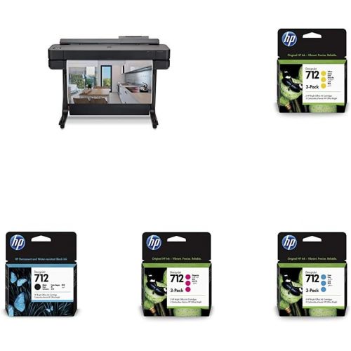 에이치피 HP DesignJet T650 Large Format Wireless Plotter Printer - 36 (5HB10A), with Multipack and High-Capacity Genuine Ink Cartridges (10 Inks) - Bundle