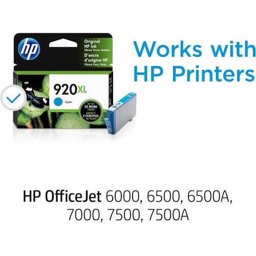 에이치피 Original HP 920XL Cyan High-yield Ink Cartridge Works with HP OfficeJet 6000, 6500, 7000, 7500 Series CD972AN