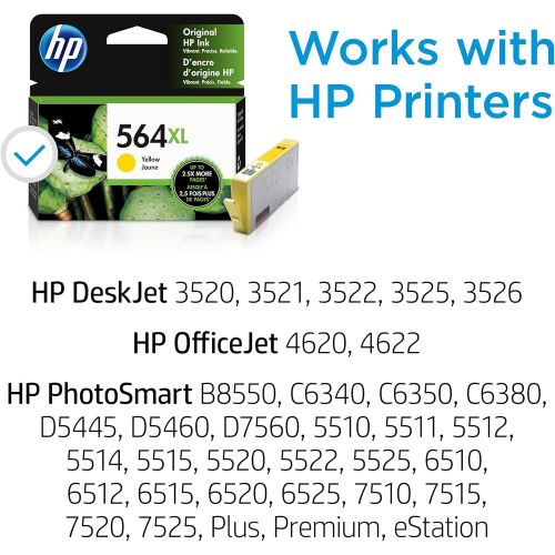 에이치피 Original HP 564XL Yellow High-yield Ink Works with DeskJet 3500; OfficeJet 4620; PhotoSmart B8550, C6300, D5400, D7560, 5510, 5520, 6510, 6520, 7510, 7520, Plus, Premium, eStation