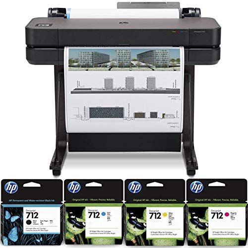 에이치피 HP DesignJet T630 Large Format Printer, 24 Color Inkjet Plotter, Wireless, Bundle 712 29ml Cyan 712 29ml Magenta 712 29ml Yellow 712 38ml Black Ink Cartridges