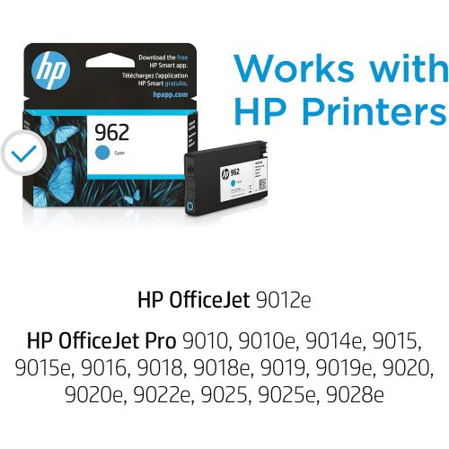 에이치피 Original HP 962 Cyan Ink Cartridge Works with HP OfficeJet 9010 Series, HP OfficeJet Pro 9010, 9020 Series Eligible for Instant Ink 3HZ96AN