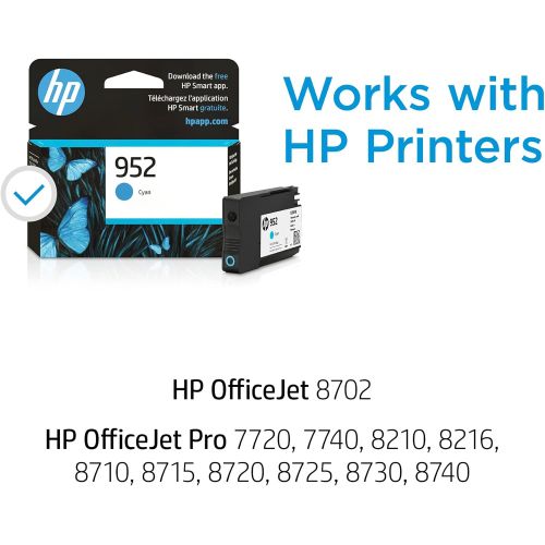에이치피 Original HP 952 Cyan Ink Cartridge Works with HP OfficeJet 8702, HP OfficeJet Pro 7720, 7740, 8210, 8710, 8720, 8730, 8740 Series Eligible for Instant Ink L0S49AN