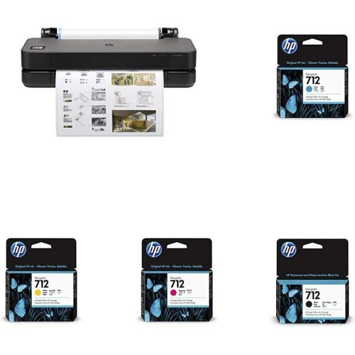 에이치피 HP DesignJet T230 Large Format Compact Wireless Plotter Printer - 24 (5HB07A), with Standard Genuine Ink Cartridges (4 Inks) - Bundle