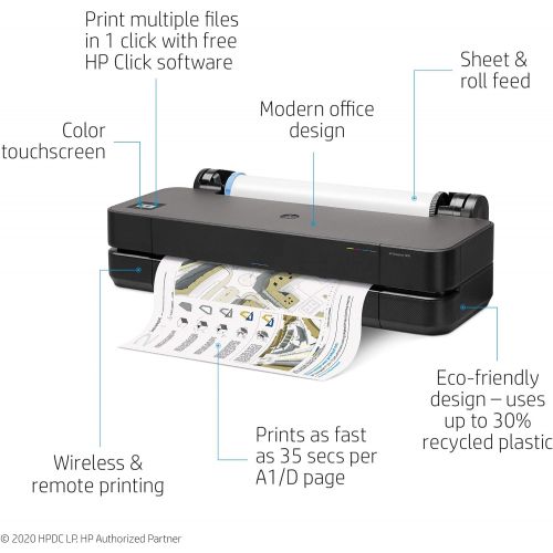 에이치피 HP DesignJet T230 Large Format Compact Wireless Plotter Printer - 24 (5HB07A), with Standard Genuine Ink Cartridges (4 Inks) - Bundle